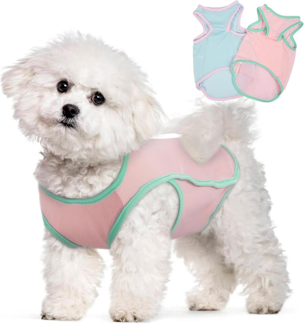 2 Pack Dog Shirts for Small Dogs, Pet Cooling Vest Sun Shirt, Soft Breathable Sun Protection Puppy T-Shirts, Lightweight Summer Clothes, Sleeveless Tank Top Outfit for Dogs, Pink_ Blue M