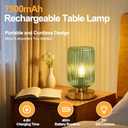 LightRound Cordless Table Lamp for Bedroom, 7500mAh Rechargeable Battery Operated Lamp, Modern Touch Dimmable Wireless Lamp Gold Base Green Glass Shade for Living Room, Desk, Led Bulb Included