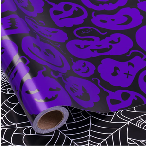 RUSPEPA Reversible Halloween Wrapping Paper, Mini Roll, Black Spider Web and Purple Ghost Design Gift Wrap Paper for Halloween Party, Trick or Treat, Birthday, Holiday Presents, 30 Inches x 32.8 Feet
