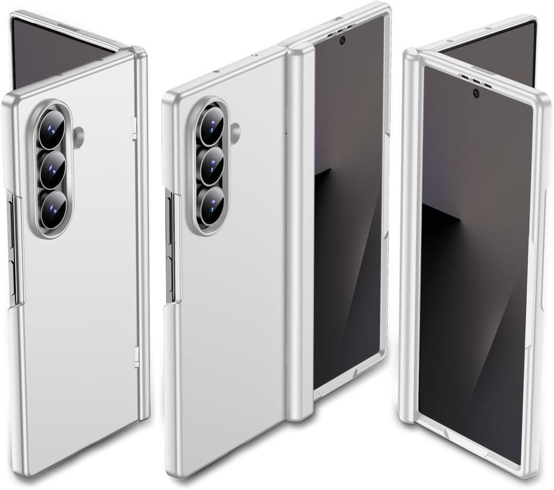 Slim Thin for Samsung Galaxy Z Fold 7 Case, Built-In Outer Screen Protector, Hinge Protection, Fold7 Full Body Hard Shockproof Phone Cover, Silver