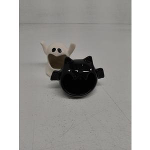 2pcs Halloween Candy Holder Dish Bat Ghost Ceramic Candle Holder Cute Candy Bowl Holiday Tired Tray Decor for Halloween Party Decoration