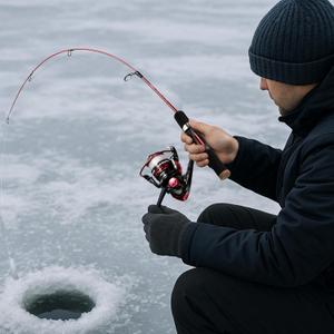 WIDDEN Ice Fishing Rod and Reel Combo, 27" Medium Light Spinning Ice Fishing Pole, Gear with Tackle Box Kit, Line, Lures for Saltwater, Freshwater Trout, Bass, Walleye