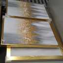 Hand-Painted Flower Oil Painting for Living Room,Framed 3D Gold and White Abstract (24x36 inches Middle Piece and 16x24 inches Side Pieces)