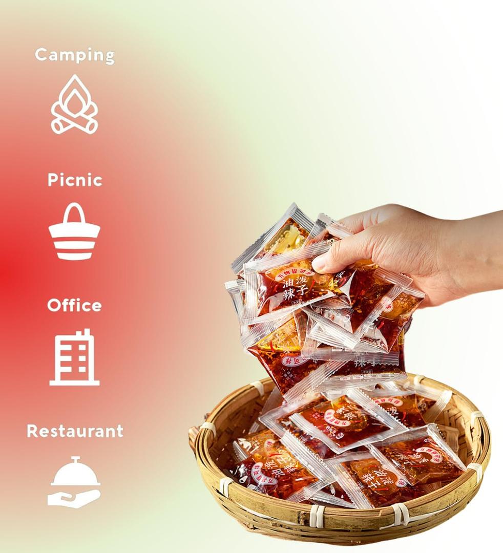 Lao Gan Ma Spicy Chili Crisp Hot Sauce  Restaurant Size (20 packets)  Authentic Chinese Chili Oil with Crunchy Bits (EXP 08/10/25)