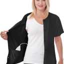 Post Mastectomy Shirt with Drain Pockets Breast Cancer Tummy Tuck Recovery Half Sleeves Top (X-Large, Black)