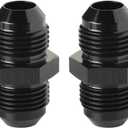 8AN Male to 8AN Male Flare Union Coupler Adapter Fitting Fuel Oil Connector Straight Aluminum Black, Pack of 2