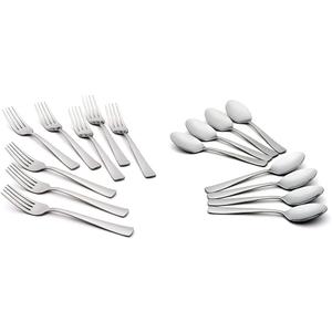 Oneida Zinc Everyday Flatware Dinner Forks, Set of 8, 18/0 Stainless Steel, Silverware Set, 1.4 x 3.75 x 8.5 inches & Zinc 8Pc Teaspoon