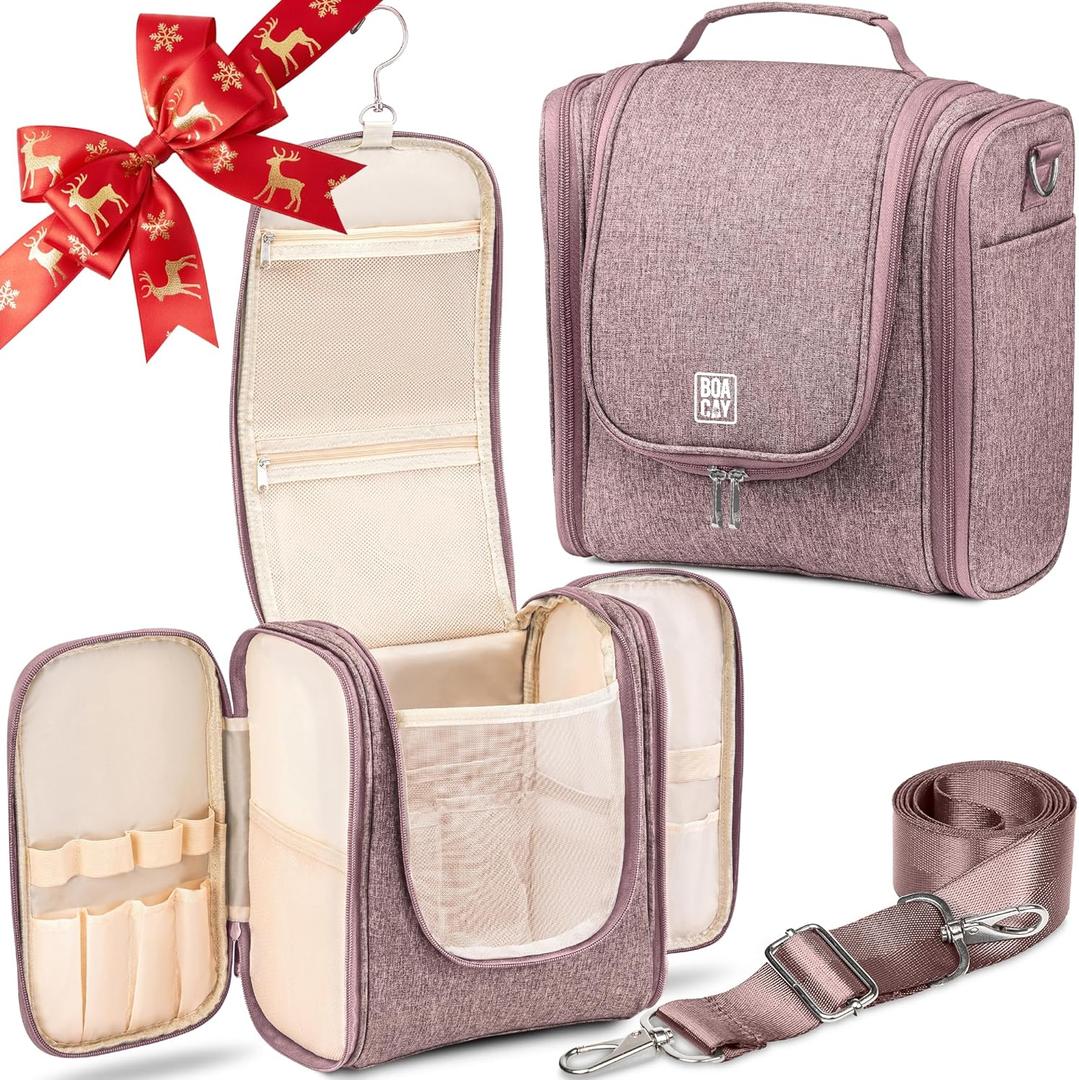 BOACAY Extra Large Hanging Travel Toiletry Bag for Women and Men, Makeup Bag, Bathroom & Shower Organizer Kit for Accessories, Cosmetics, Essentials ((X-Large) Coffee with Milk Brown)