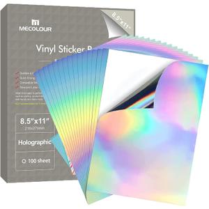 MECOLOUR Holographic Sticker Paper 8.5'' 11'' Printable Premium Rainbow Vinyl, Waterproof, Dries Quickly Vivid Colors, Holds Ink Well- Tear Resistant -for Inkjet Printer 100 SHEETS
