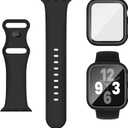 3-in-1 Compatible for Apple Watch Band 40mm 41mm 42mm 44mm 45mm 46mm, Soft Silicone Sport Strap for iWatch Series SE 10 9 8 7 6 5 4 3 (Black)