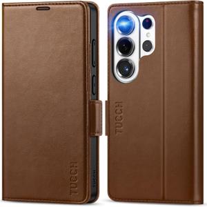 TUCCH Case Wallet for Galaxy S26 Ultra 5G, Magnetic PU Leather Kickstand [RFID Blocking] 4 Card Slot Protective Flip Cover with [TPU Shockproof Interior Case] Compatible with Galaxy S26 Ultra, Brown
