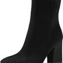 Mysoft Women's Ankle Boots Square Toe Side Zipper GoGo Boots Chunky Block Heel Mid Calf Low Heeled Short Booties (7.5, Black)