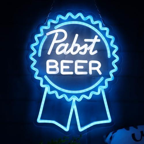AHlove Pabst Beer Neon Signs for Wall Decor，LED Neon Lights Suitable for Man Cave Bar Pub Restaurant Christmas Gift Art 5V Power Adapter, 12 * 15Inch(sky blue+white)