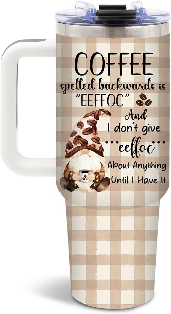 DUUV Gnome Coffee Tumbler 40 Oz with Handle, Funny Coffee Lover Gift for Women Men, Cute Gnome Mug for Work Office, Travel Cup for Gnomes Fans Birthday Christmas, 1PC