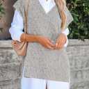 Viottiset Women's Oversized V Neck Knit Sweater Vest Tunic Sleeveless Pullover Top (S)