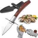 Oyster Knife,Oyster Shucking Kit, Oyster Shucking Knife With Comfort Wood-handle,Sturdy And Sharpness Oyster Knives,Oyster Shucker With 5 leve Protection Cut-resistant Glove(M)