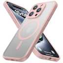 2 Pcs CellEver Strong Magnetic Case for iPhone 15 Pro [Attachable to Iron Surfaces] [Full Camera Protection] [Lightweight + Protective] Compatible with MagSafe, Translucent Cover, Pink