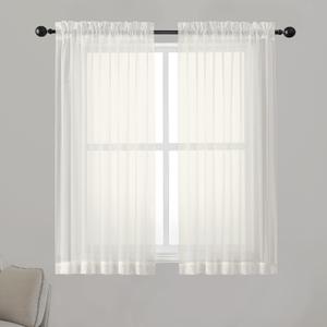 Chyhomenyc Ivory Sheer Curtains 54 Inch Length 2 Panels for Kitchen, Light Filtering Voile Rod Pocket Curtains Drapes for Living Room Bedroom Small Windows, 42Wx54L inches
