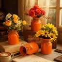 Domensi 10 Pcs Farmhouse Metal Flower Vase Wedding Decor Bulk Rustic Galvanized Milk Can Jug Vase with Bow Flower Bucket for Table Centerpiece Valentine Home (5.12 Inch,Orange)