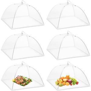 Onarway 6 Pack Food Covers 17 Inch Pop-Up Encrypted Mesh Plate Serving Tents, Fine Net Screen Umbrella for Outdoors, Parties, Picnics, BBQs, Reusable and Collapsible (White)
