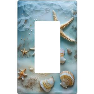Decorative Art Light Switch Covers Shells and Starfish 1 Gang Rocker Outlet Decorative Switch plate Faceplate GFCI Light Switch Covers for Home Decor (1-Gang Rocker /5 x 3 IN)