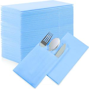 Mint Blue Dinner Napkins Disposable - 50Pack Linen-Feel Paper Napkins with Built-in Flatware Pocket, Prefolded Cloth Like Paper Napkins Bulk For Dinner, Wedding, Party or Everyday Use(Mint Blue)