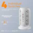 TESSAN Tower Power Strip with Individual Switches, Surge Protector with 12 Outlets, 5 USB Ports(2 USB C), Flat Extension Cord 10 Ft, 1250W, Charging Station for Multiple Devices, Office, Dorm, Grey