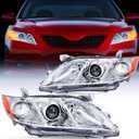 Nilight Headlight Assembly Compatible with 2007 2008 2009 Toyota Camry Headlamps Replacement Chrome Housing Amber Reflector Driver and Passenger Side