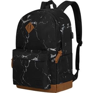 Goloni Classic Backpack with USB Charging Port,Water Resistant Travel Backpack for Men & Women,Laptop Backpack (17.3inch, Black White)