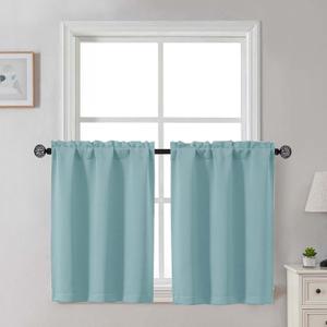 Gwine Short Curtains 30 Inch Length, Light Filtering Small Kitchen Window Curtains Tiers Over Sink, Half Window Treatments for Bathroom Basement Rod Pocket, 2 PCS, Each 30" Wx30 L, Aqua