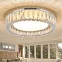 Crystal Chrome Flush Mount Ceiling Light,LED Dimmable 5CCT 3000K-6000K Lighting Fixtures Modern Round 36W Chandelier for Kitchen Entryway Bedroom Dining Room 15 Inch