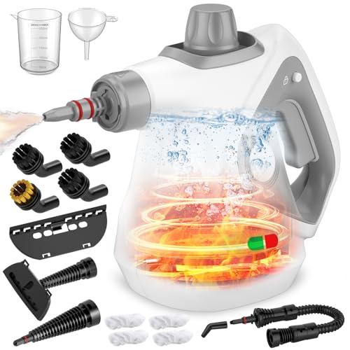 Handheld Steam Cleaner for Home, Pressurized Portable Steamer for Cleaning with 15 Accessories for Multi-Surface Cleaning, Floors, Tiles, Grout, Kitchen, Bathroom, Couch & Car(Grey Cap&Grey Handle)