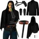 Leumoi 5 Pcs Men's Renaissance Faire Costume Set Halloween Medieval Costume Pirate Shirt Viking Belt Shawl Accessories