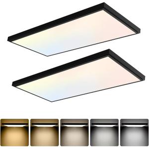 GT-Lite 2 Pack 1'x2' 2550 Lumen LED Flat Panel, Black Trim, Flush Mount 5 CCT,3 Level Dim,CRI 80 for Home and Office