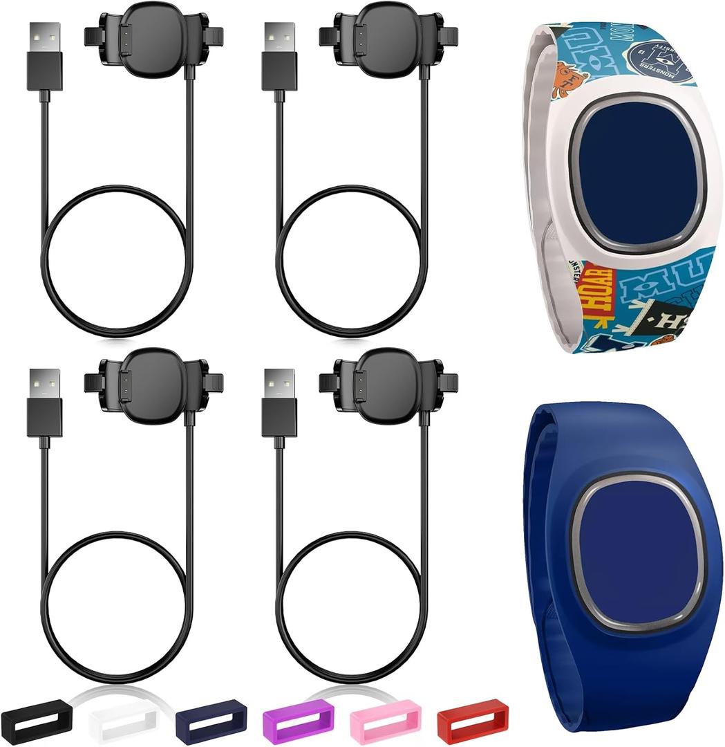 4 Pack Magic Band Charger Compatible with Disney-Magic Band Plus, 3.3ft Replacement Charger Only Compatible with Disney-MagicBand+, Black