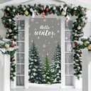 Winter Door Cover Decoration Hello Winter Front Door Cover Banner Christmas Forest Decoration Backdrop for Xmas Party Indoor Outdoor Decor Background 70.9 x 35.4in