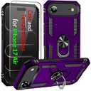 i Phone 17 Air Case, for iPhone 17 Air Case with Tempered Glass Screen Protector, Adjustable Kickstand Ring, Military-Grade Heavy Duty Protection, Shockproof, Anti-Fingerprint, Purple