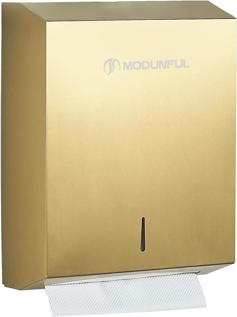 Commercial Paper Towel Dispenser Gold - Multifold Paper Towel Dispenser Wall Mount, High Capacity Stainless Steel Tissue Holder, Suitable for Bathrooms and Public Places, 500 Sheet Z/C Fold