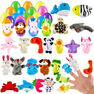 Civaner 40 Pcs Finger Puppets with Eggs Prefilled Egg with Cartoon Animal Puppets Toys Back to School Soft Plush Dolls Props for Party Basket Stuffers (Cute Style)