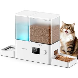 oneisall Automatic Cat Feeder and Water Dispenser, Cat Food Dispenser 36Cups/8.5L, 2-in-1 Large Capacity 5L Cat Feeder and 3.5L Gravity Water Dispenser for Pets, Timed Cat Feeder for Dry Food