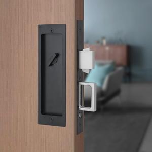 Modern Pocket Door Hardware Set - Privacy Lock with Finger Flush Pulls & Soft Close, for Sliding Barn Doors, Pocket Doors, Bedroom (Black, Privacy)
