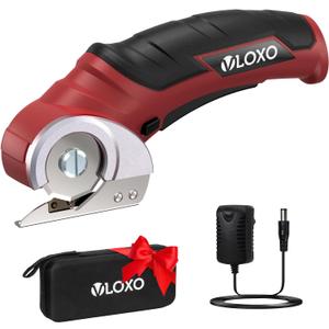 VLOXO Cordless Electric Scissors, Electric Box Cutter 4V Power Rotary Scissors Rechargeable Cardboard Cutter with Safety Lock Multi-Cutting Tools for Leather Carpet Canvas (Red)