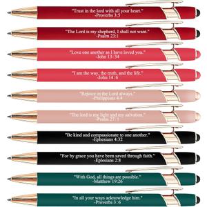 Bible Verse Ballpoint Pens with Stylus, Retractable Christian Writing Pens Inspirational Religious Gifts for Bible Study, Daily Journaling, School & Office Supplies (10)