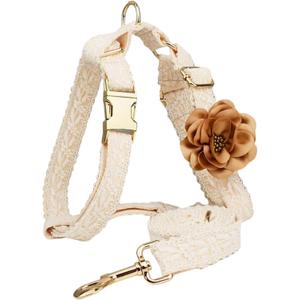 Small Dog Harness and Leash Set Cute Harness for Girl Dogs Luxury Fancy Puppy Harness with Bow Adjustable Lace Flowers Dog Harness No Pull with Handle for Easy Dog Walking (White, S)