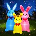 5FT Bunny Family Easter Inflatables Outdoor Decorations, Blue Yellow Pink Three Rabbits Inflatable Built-in 5 LED, Easter Blow up Bunny for Party Yard Lawn Garden Decor