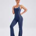 TDIFFUN Women Flare Jumpsuits Backless Workout Hollow One Piece Sleeveless Padded Unitard Sexy Gym Yoga Outfits (Blue, M)