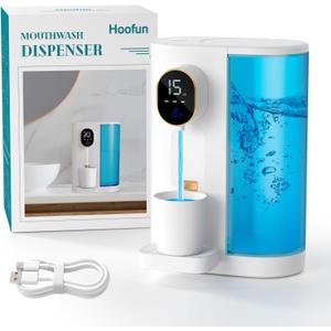 Automatic Mouthwash Dispenser 20.3 oz Touchless for Bathroom, 4 Dispensing Levels, Magnetic Cup, USB Rechargeable, Wall/Countertop, Kids Adults - Bathroom Accessories (White)