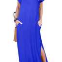 Women's Summer Maxi Dress Casual Loose Pockets Long Dress Short Sleeve Split Maxi Dresses Size S