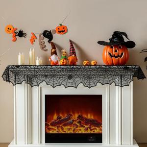 2 x Sioloc Halloween Table Runner, Black Lace Spider Web Table Runners for Masquerade Party, Creepy Table Cloth for Kitchen Indoor Dinner Table Festival Gatherings Decor (14x72inch)