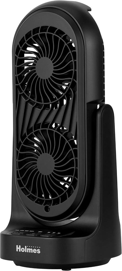 Holmes 13" DuoBreeze Dual Blade Desk Fan 3 Speeds 60 Oscillation 45 Tilt 8-Hour Timer Easy Clean Design Quiet Operation Compact for Home Office or Bedroom Black, Medium